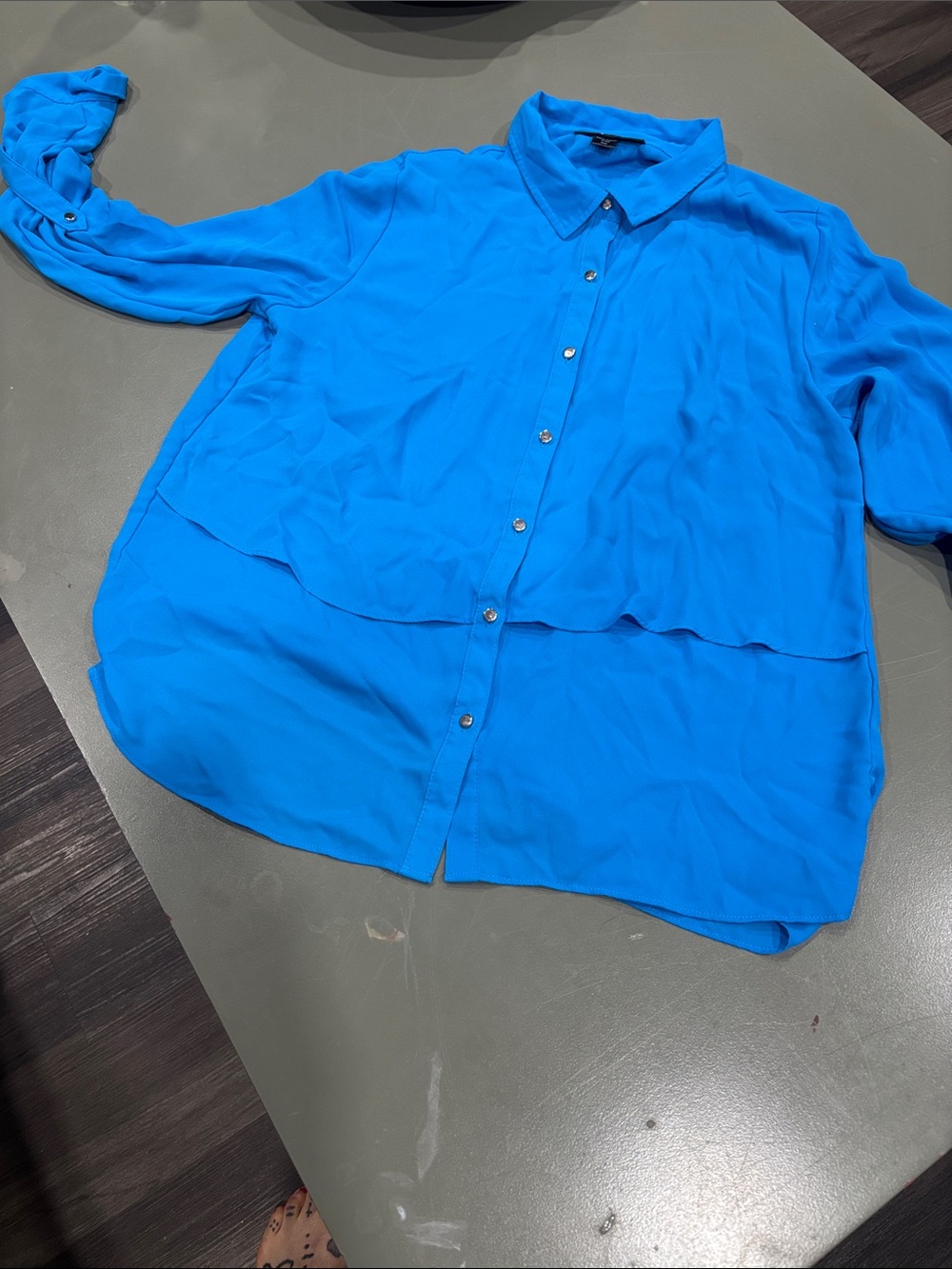 attention Bright Blue Button-Down Blouse